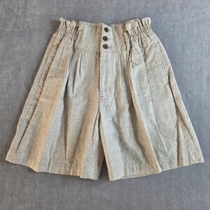 Gitano High Waisted Shorts Womens sz 8 Beige Vintage 90s Ramie Cotton Pleated